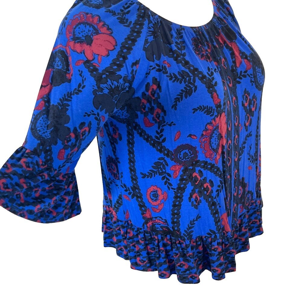 Style & Co Blouse Womens XL Fits to 1X Jewel Tone Blue Peasant Top Babydoll - Picture 5 of 14